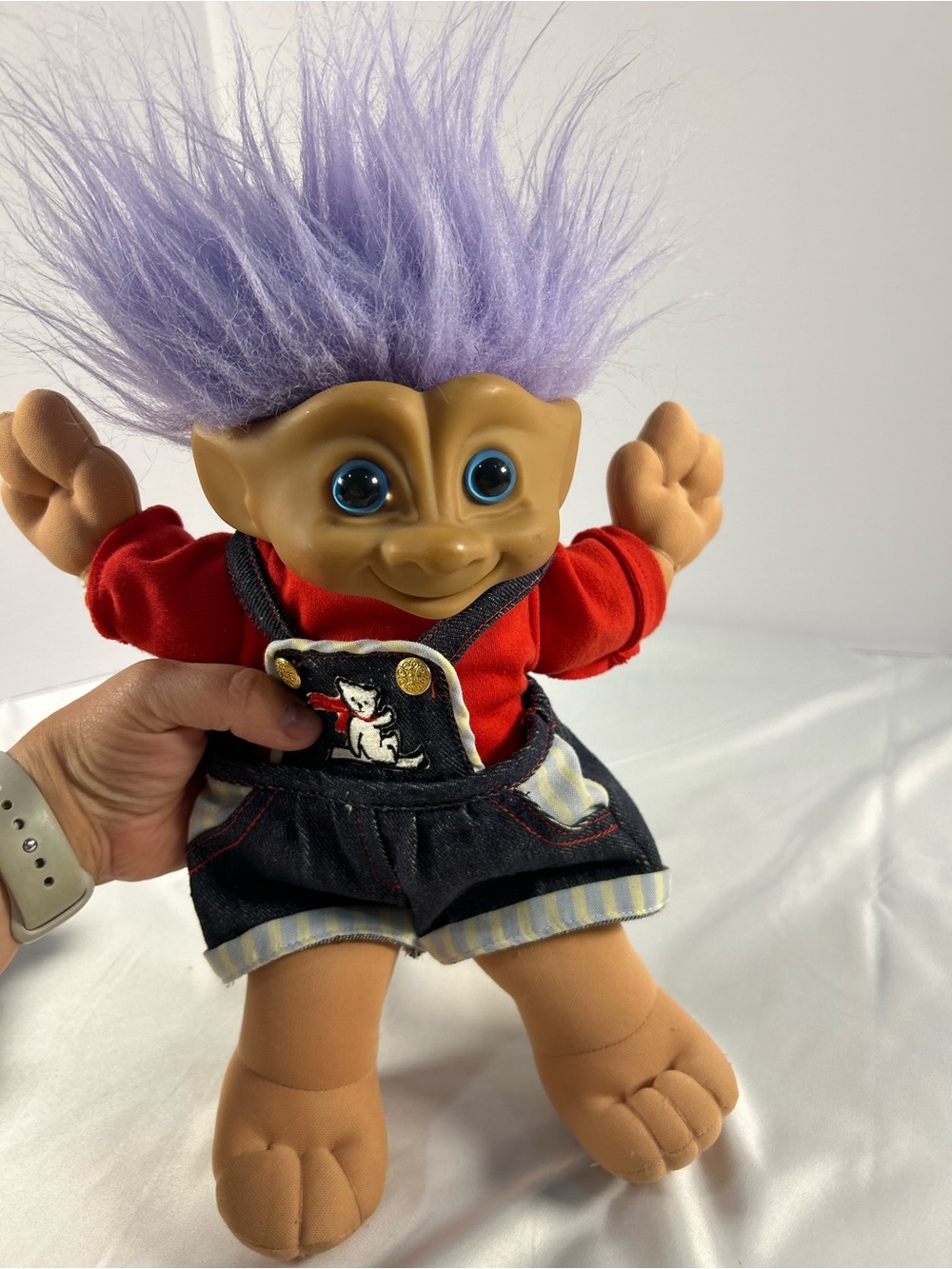 1991 Vintage Novelty TreasureTrolls with Purple Hair Blue Eyes Overalls - Picture 11 of 12
